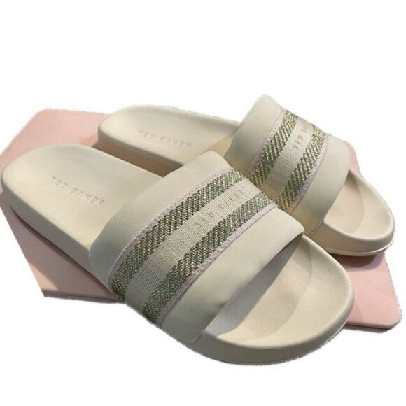 TED BAKER SLIDE SANDAL NATURAL PINK GOLD SZ 6 AESTHETIC VERSATILE SUMMER CHIC - Picture 1 of 13